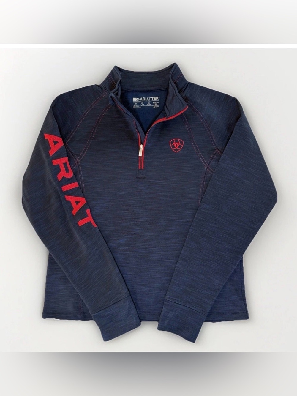 Ariat Shirt Youth Large 12 Blue Heather AriatTek Athletic Kids 1/4 Zip ThumbHole